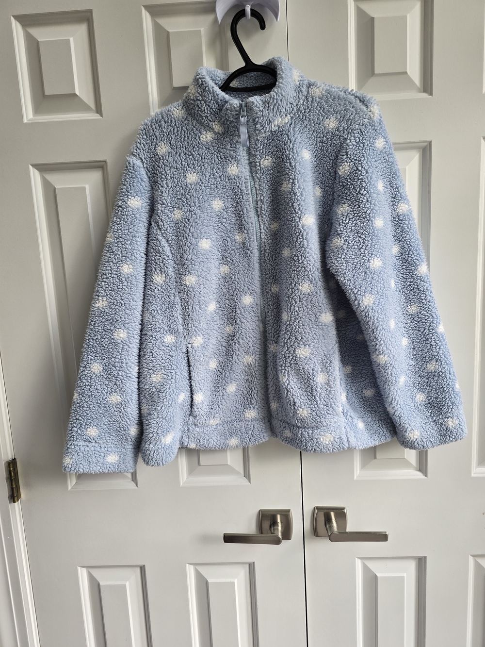 croft & barrow Light Blue Sherpa Zip Jacket with White Dots